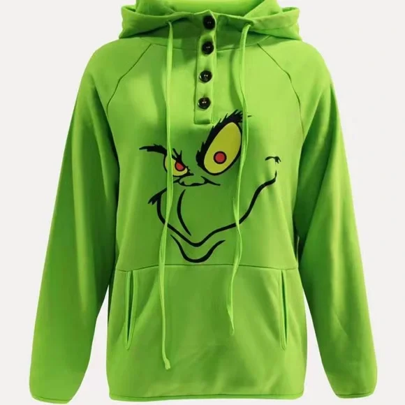 LAST 1 🎄 GREEN CHRISTMAS HOLIDAY GRINCH HOODED RAGLAN SWEATSHIRT Size Women’s M - Picture 3 of 8